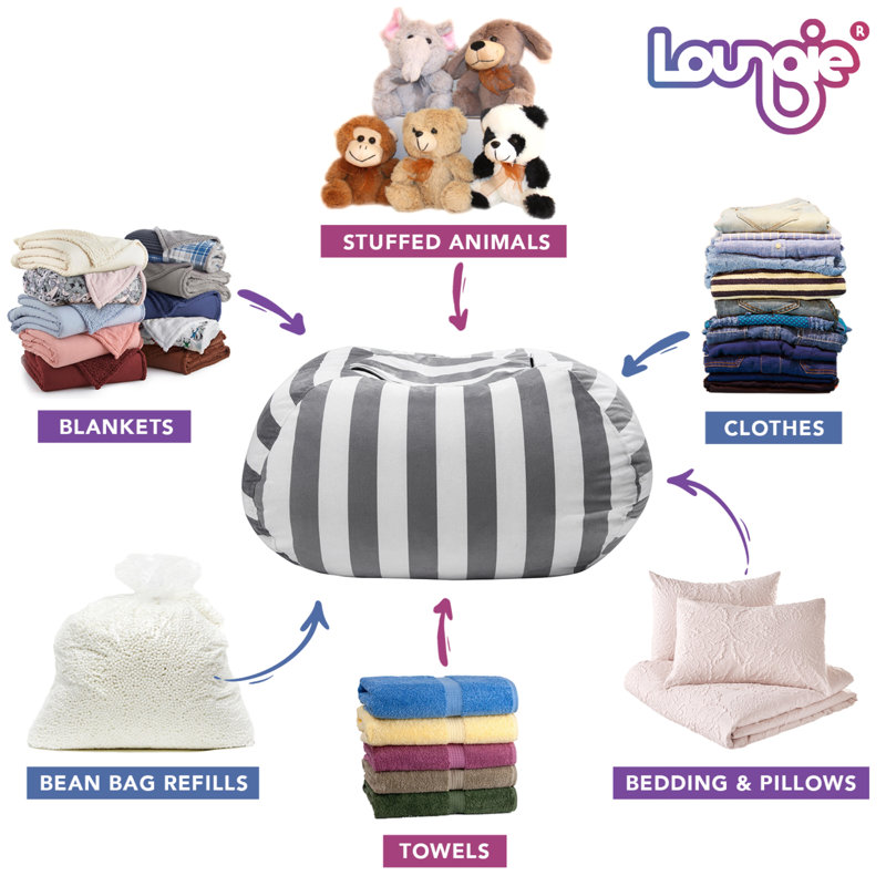 Loungie 32" Stuffed Animal Storage Bean Bag Cover For Bedroom & Reviews